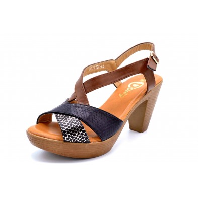 Deity 6136bz marrón negro | Sandalia con tacón y plataforma