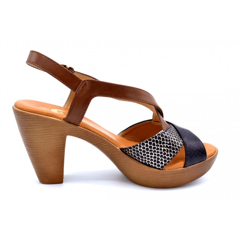 Deity 6136bz marrón negro | Sandalia con tacón y plataforma