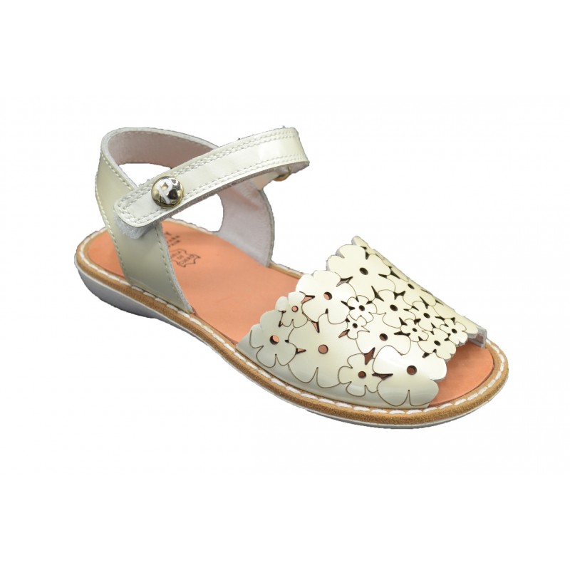 Sandales Pablosky Pour Fille - Bout Ouvert - Cuir Et Textile - Scratch - Largeur Moyenne