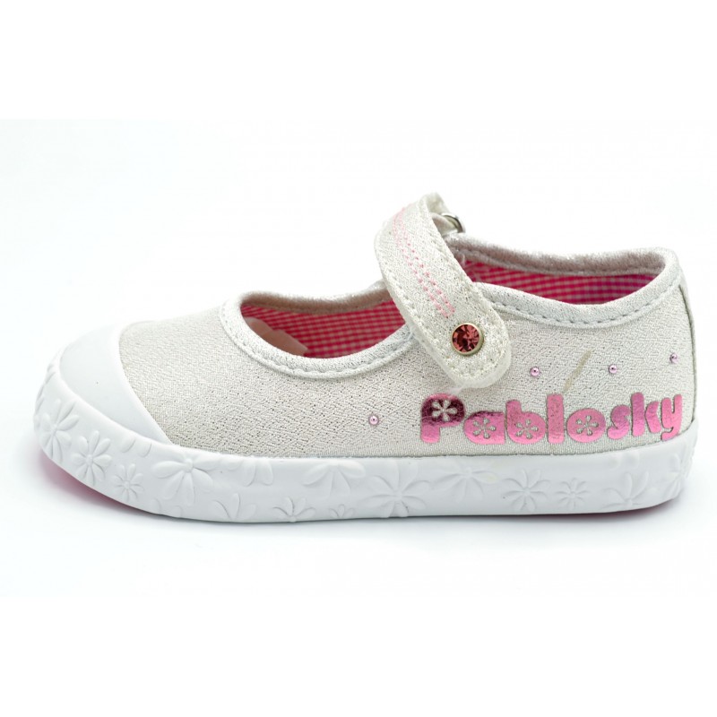 Pablosky 961300 Lino Glitter Blanco - Zapatilla de lona con plantilla extraible