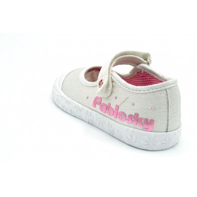 Pablosky 961300 Lino Glitter Blanco - Zapatilla de lona con plantilla extraible