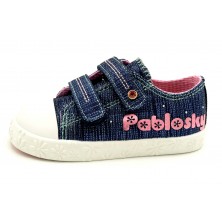 Pablosky 961620 Canvas Navy Glitter - Zapatilla de lona con plantilla de piel extraible