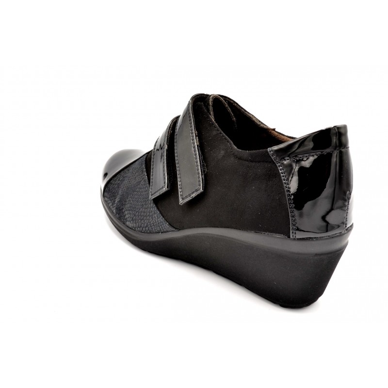 Popcorn 2075G Negro - Zapato de velcro con cuña
