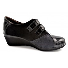 Popcorn 2075G Negro - Zapato de velcro con cuña