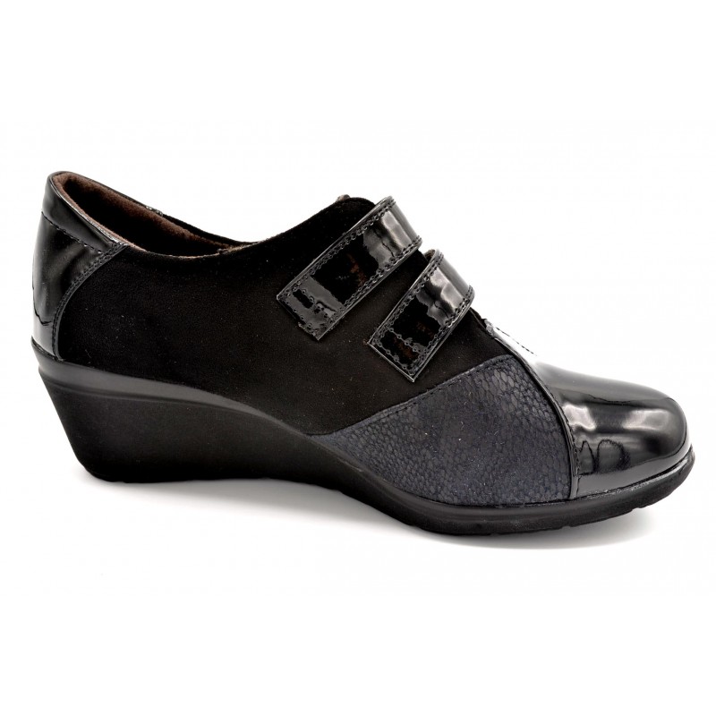 Popcorn 2075G Negro - Zapato de velcro con cuña