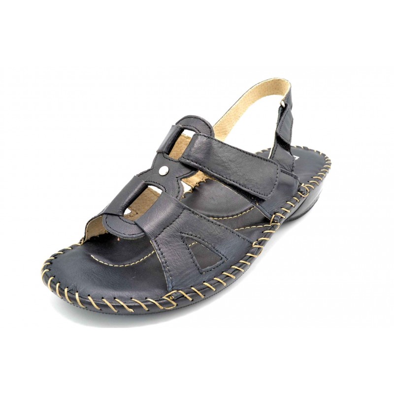 Porronet 0803 Negro | Sandalia de piel con cuña