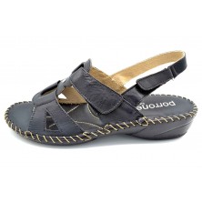 Porronet 0803 Negro | Sandalia de piel con cuña