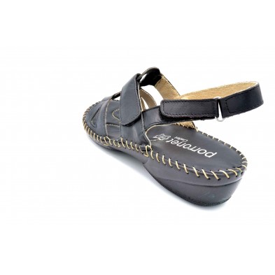 Porronet 0803 Negro | Sandalia de piel con cuña