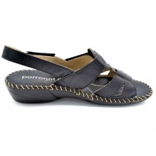 Porronet 0803 Negro | Sandalia de piel con cuña