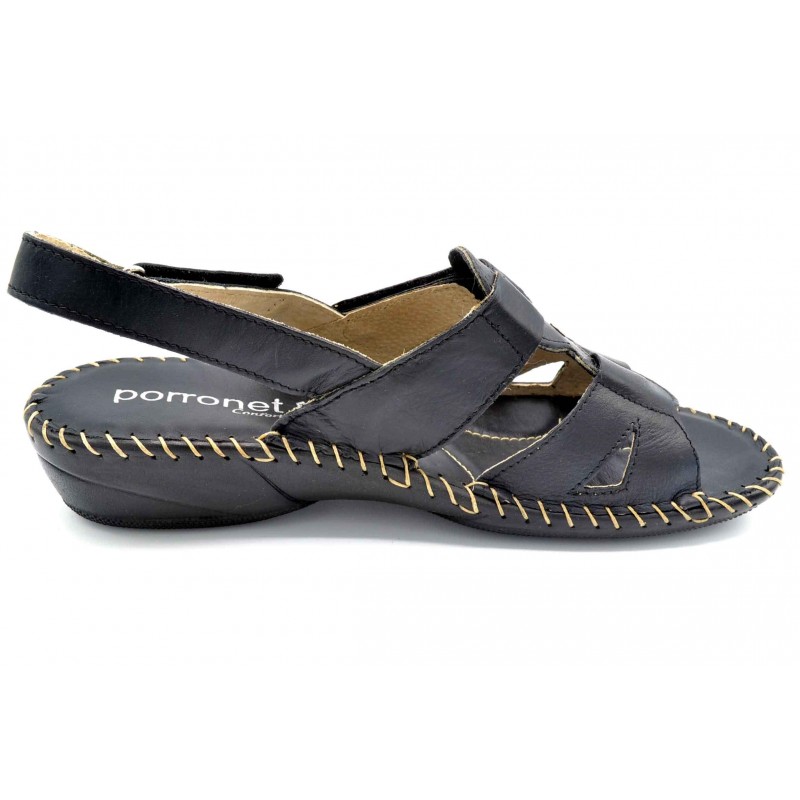 Porronet 0803 Negro | Sandalia de piel con cuña