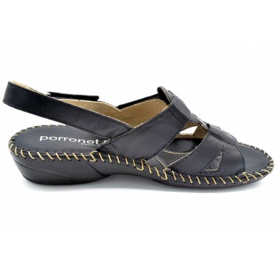 Porronet 0803 Negro | Sandalia de piel con cuña